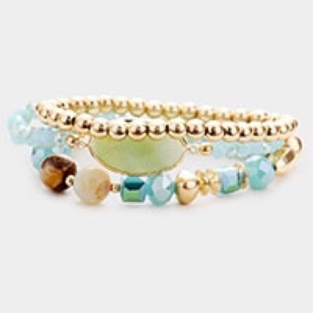 💋 Unavailable ❤️🔥Semi Precious 3 PC Multi Bead Layered Bracelet - Picture 1 of 1